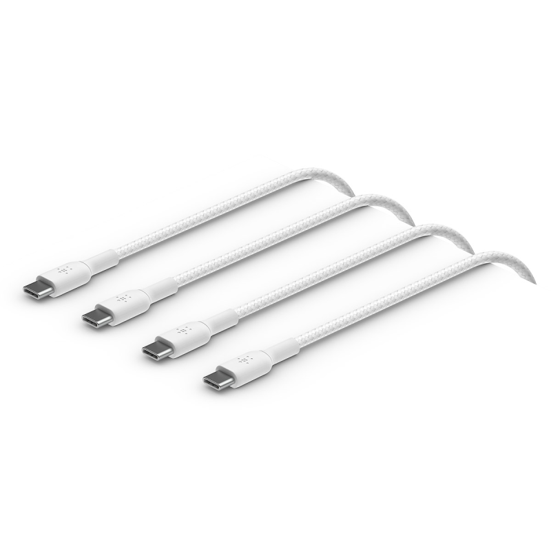 Belkin 2 Kable w oplocie USB-C na USB-C 60W, 1 m, białe | PartsPC.pl