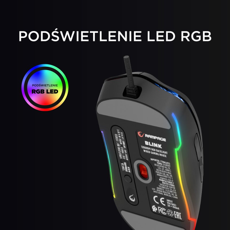 Rampage BLINK myszka gamingowa przewodowa USB, 12800... | PartsPC.pl