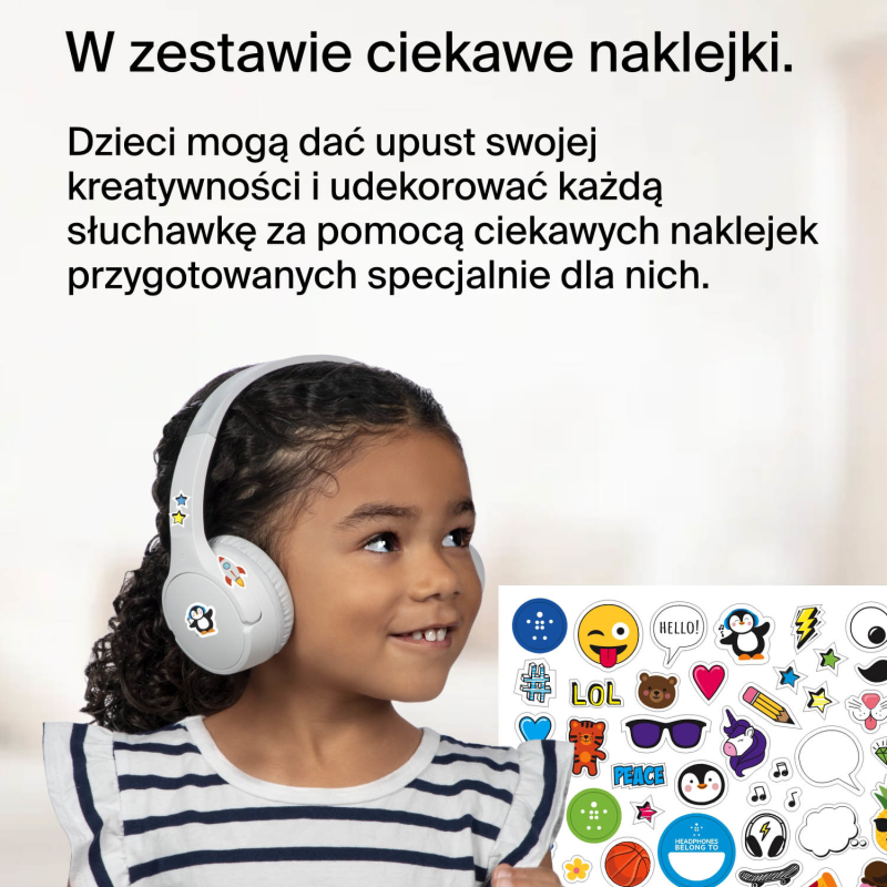 Belkin Bezprzewodowe słuchawki nauszne dla dzieci, białe | PartsPC.pl