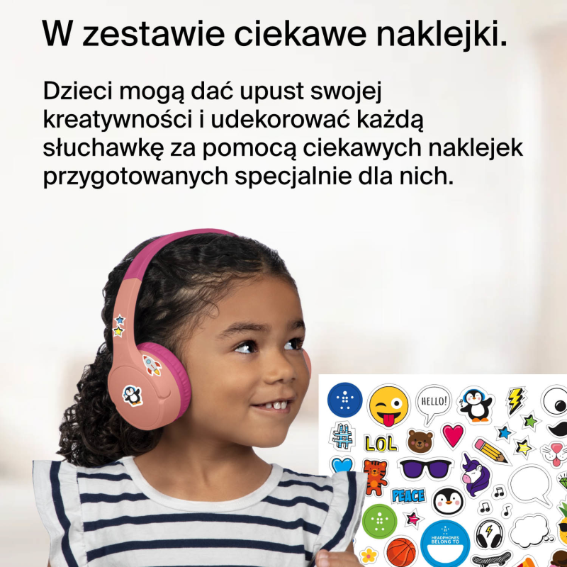 Belkin Bezprzewodowe słuchawki nauszne dla dzieci, różowe | PartsPC.pl