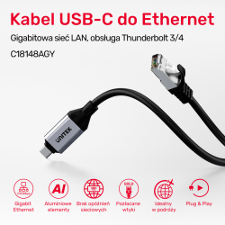 Unitek Kabel Ethernet USB C RJ-45 LAN, przewód sieciowy... | PartsPC.pl