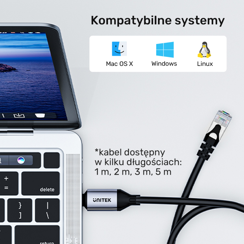 Unitek Kabel Ethernet USB C RJ-45 LAN, przewód sieciowy... | PartsPC.pl