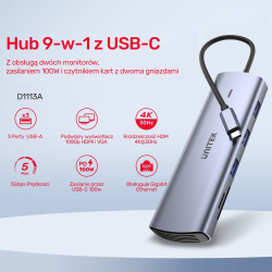 Unitek Hub 9w1 USB C Gigabit Ethernet HDMI VGA 3x USB A... | PartsPC.pl