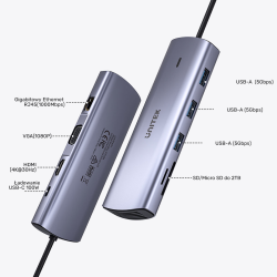 Unitek Hub 9w1 USB C Gigabit Ethernet HDMI VGA 3x USB A... | PartsPC.pl