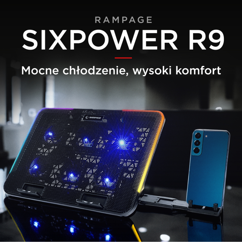 Rampage Sixpower R9 - Podstawka chłodząca pod laptop... | PartsPC.pl