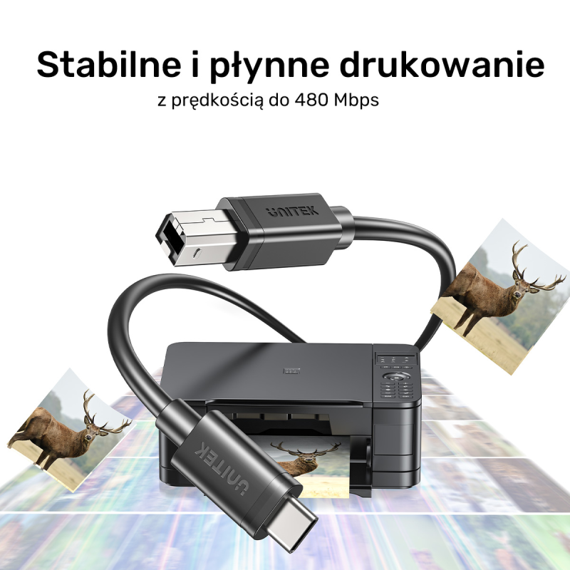 Unitek kabel do drukarki USB C na USB B 2.0 czarny 3m | PartsPC.pl