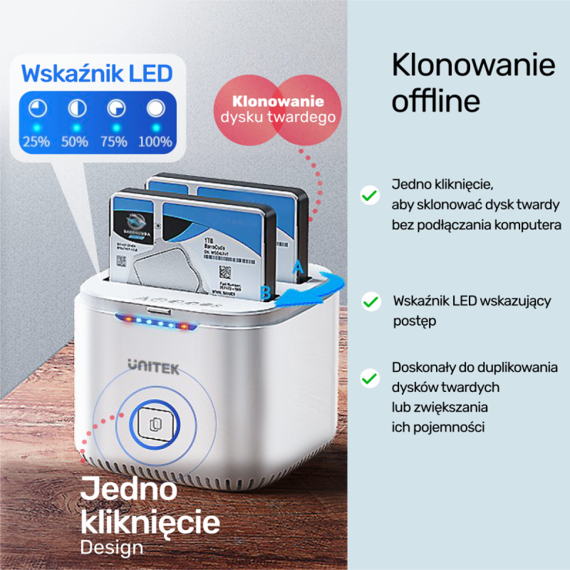 Unitek Stacja klonująca Bay SATA USB3.0 do SATA6G 2,5" z... | PartsPC.pl