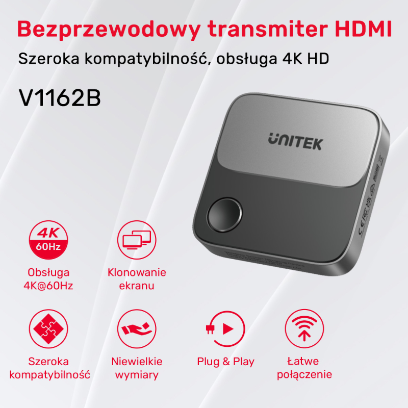 Unitek Bezprzewodowy transmiter HDMI 4K 60Hz zasięg do 8m | PartsPC.pl