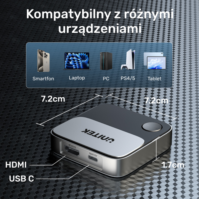 Unitek Bezprzewodowy transmiter HDMI 4K 60Hz zasięg do 8m | PartsPC.pl