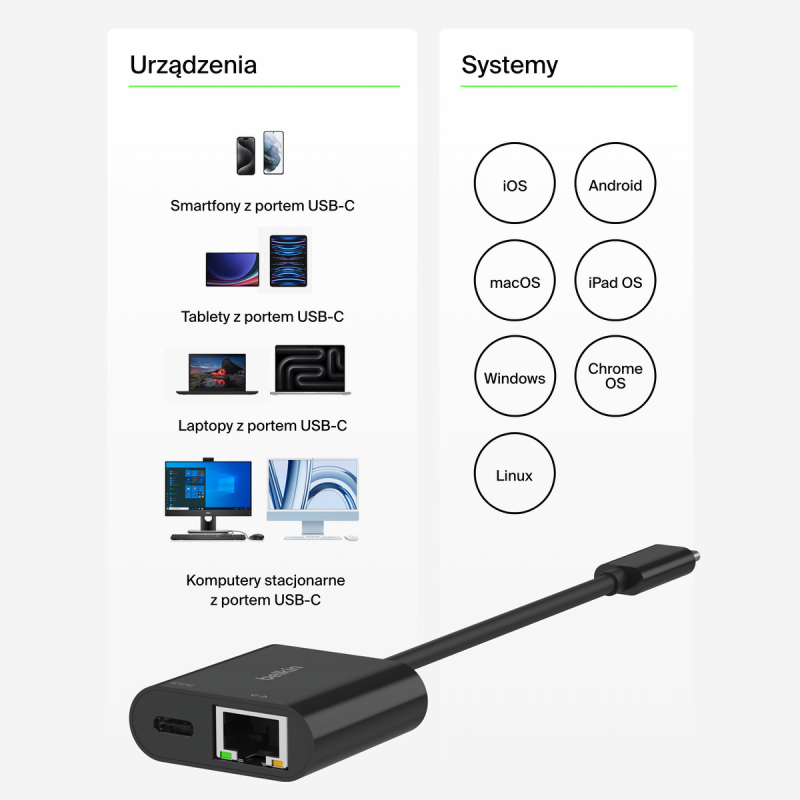 Belkin Adapter USB-C - Ethernet z funkcją ładowania PD... | PartsPC.pl