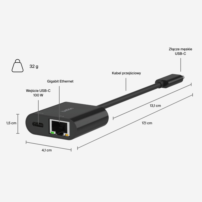 Belkin Adapter USB-C - Ethernet z funkcją ładowania PD... | PartsPC.pl