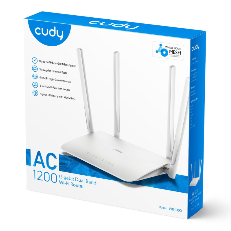 CUDY WR1300 | router, Wi-Fi 5, 2,4GHz/5GHz, Gigabit | PartsPC.pl