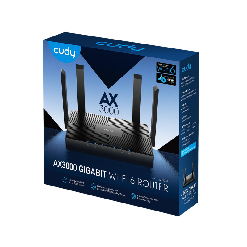 CUDY WR3000 | router, Wi-Fi 6, 2,4GHz/5GHz, Gigabit, MESH | PartsPC.pl