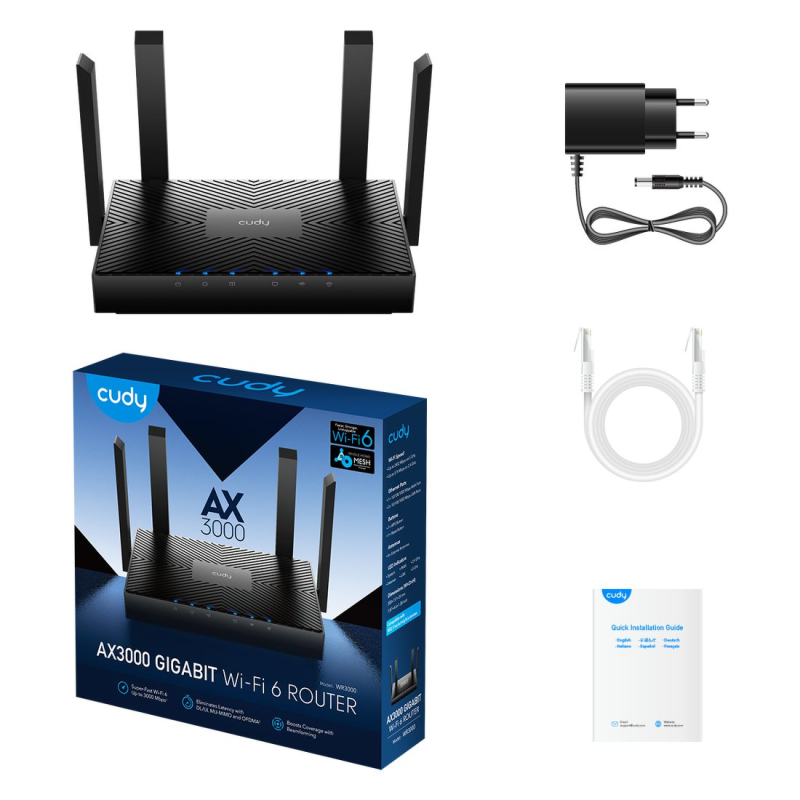 CUDY WR3000 | router, Wi-Fi 6, 2,4GHz/5GHz, Gigabit, MESH | PartsPC.pl