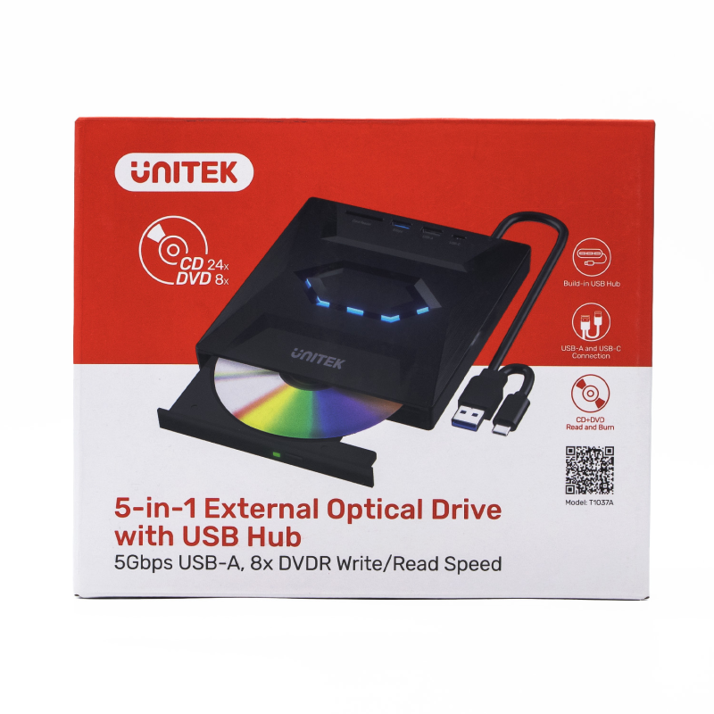Unitek Nagrywarka zewnętrzna DVD/CD, Hub USB 5Gbps... | PartsPC.pl