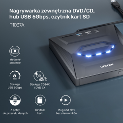 Unitek Nagrywarka zewnętrzna DVD/CD, Hub USB 5Gbps... | PartsPC.pl