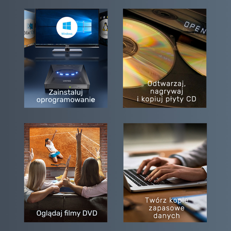 Unitek Nagrywarka zewnętrzna DVD/CD, Hub USB 5Gbps... | PartsPC.pl