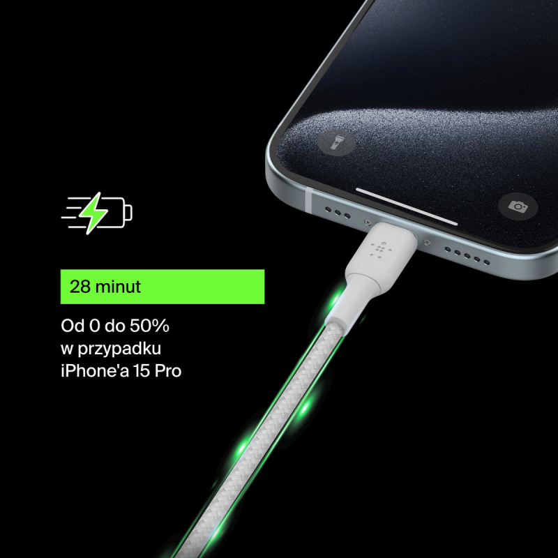 Belkin Kabel USB C na USB C 60W oplot, biały 0,15m | PartsPC.pl