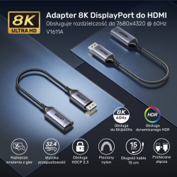 Unitek Przejściówka z DisplayPort 1.4 na HDMI 2.1, 8K60Hz | PartsPC.pl
