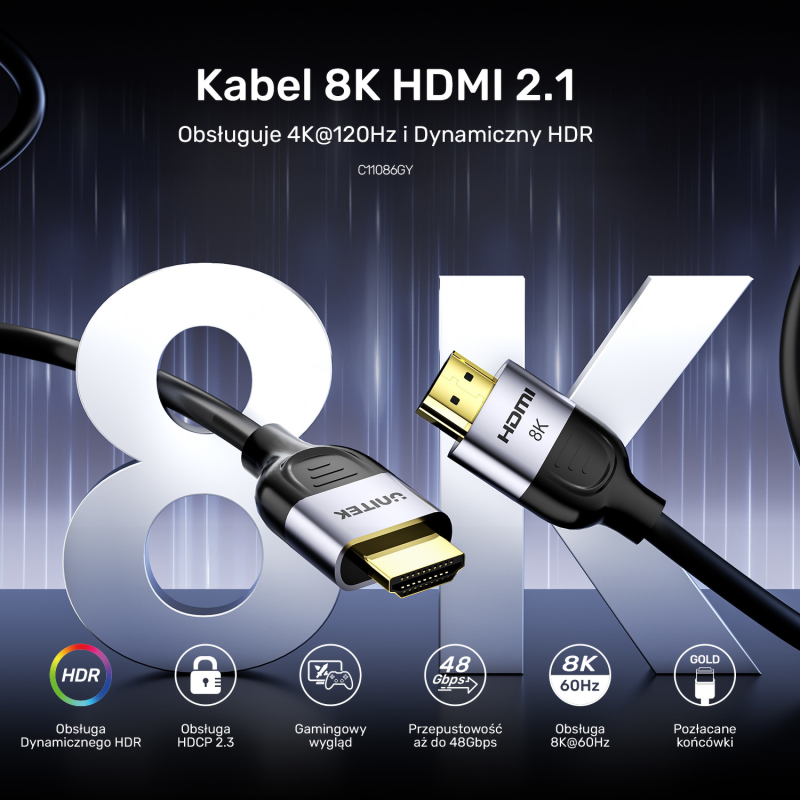 Unitek Kabel HDMI 2.1 8K 60Hz, czarny, 2m | PartsPC.pl