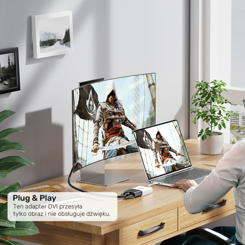 Unitek Adapter USB-C na DVI 1080P@60Hz, biały, 15cm | PartsPC.pl