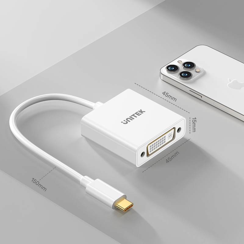 Unitek Adapter USB-C na DVI 1080P@60Hz, biały, 15cm | PartsPC.pl