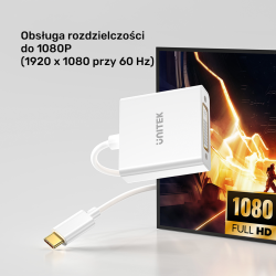 Unitek Adapter USB-C na DVI 1080P@60Hz, biały, 15cm | PartsPC.pl