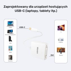 Unitek Adapter USB-C na DVI 1080P@60Hz, biały, 15cm | PartsPC.pl