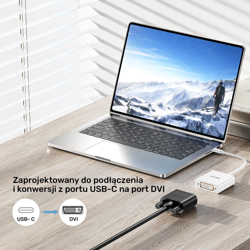 Unitek Adapter USB-C na DVI 1080P@60Hz, biały, 15cm | PartsPC.pl
