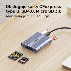 Unitek Czytnik kart pamięci CF Express, SD/microSD, USBA 10 Gbs + HUB