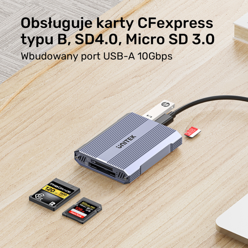 Unitek Czytnik kart pamięci CF Express, SD/microSD, USBA 10 Gbs + HUB