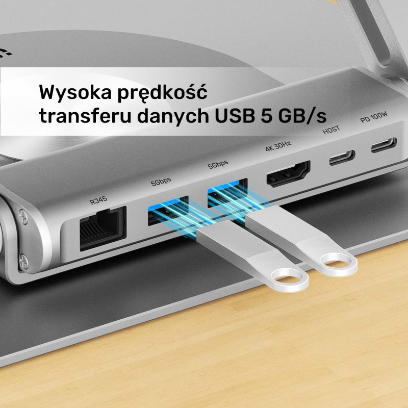 Unitek Podstawka pod laptop z odłączanym hubem USB-C HDMI 1,4, 4K PD 100W