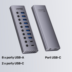 Unitek Hub USB C/USB A 10w1 5Gbps, 8x USB A, 2x USB C z włącznikami portów