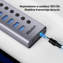 Unitek Hub USB C/USB A 10w1 5Gbps, 8x USB A, 2x USB C z włącznikami portów