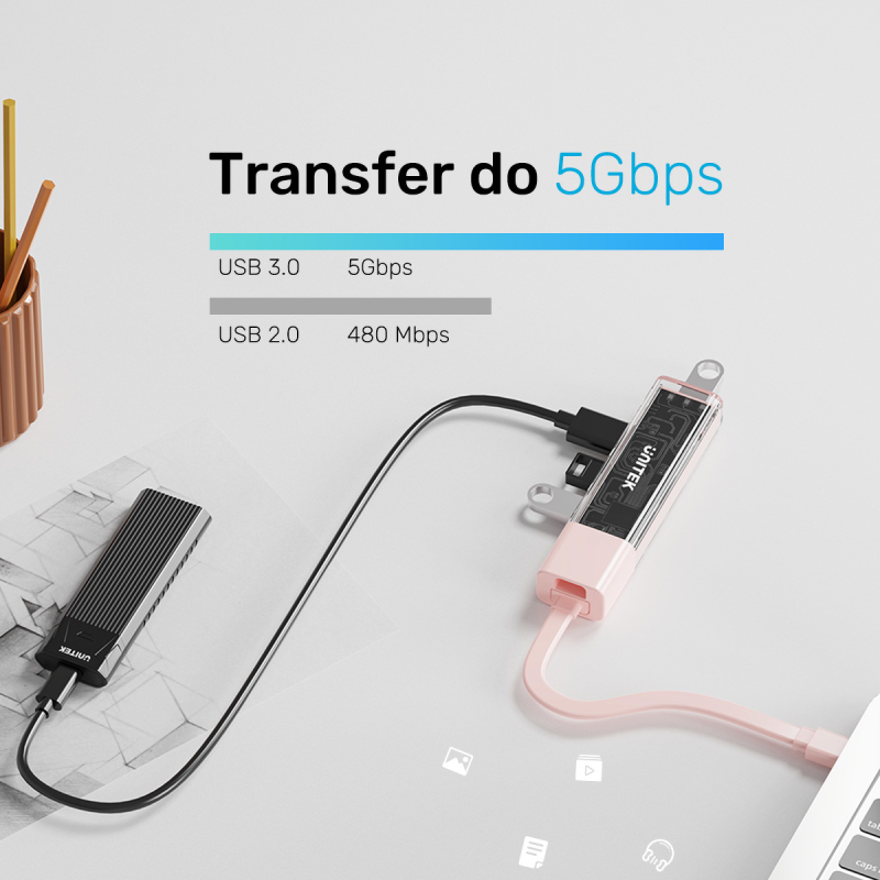 Unitek hub dwukierunkowy USB C/USB A 5Gbps, 4x USB A... | PartsPC.pl