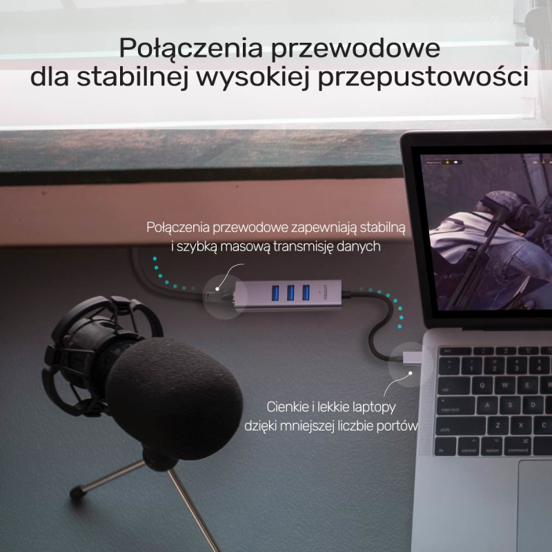 Unitek Hub USB C 4w1 Ethernet 3 x USB A 5 Gbps z... | PartsPC.pl