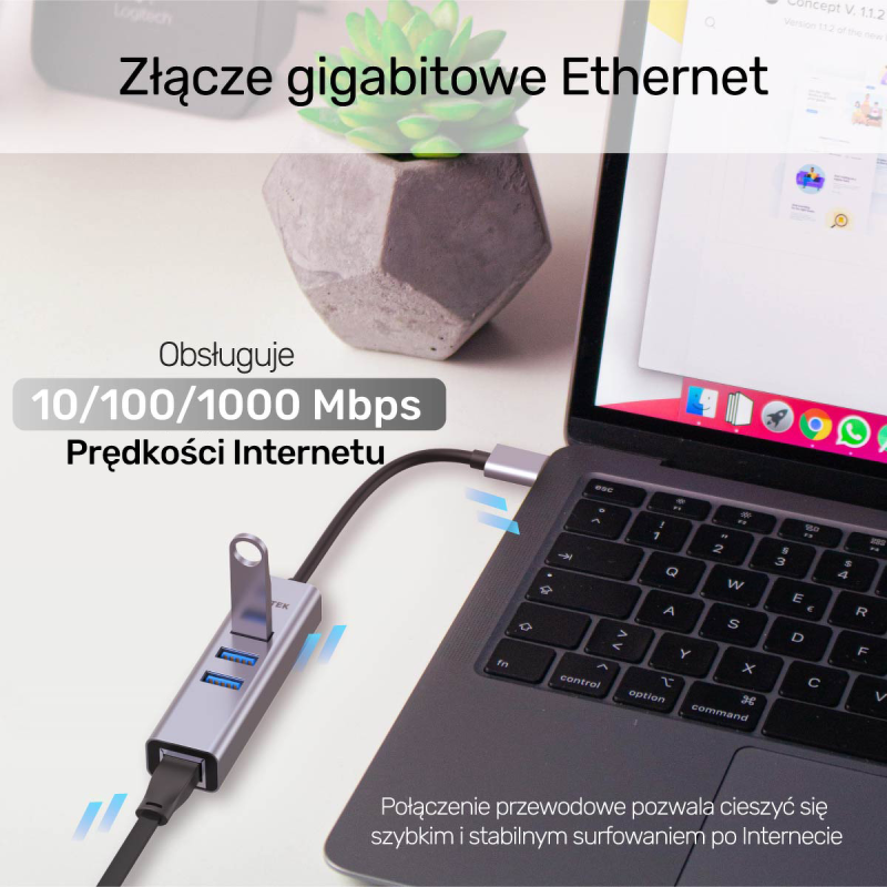 Unitek Hub USB C 4w1 Ethernet 3 x USB A 5 Gbps z... | PartsPC.pl