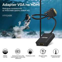 Unitek Adapter VGA na HDMI FullHD czarny 15cm | PartsPC.pl