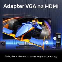 Unitek Adapter VGA na HDMI FullHD czarny 15cm | PartsPC.pl