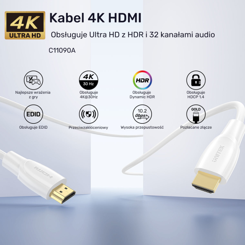 Unitek Kabel HDMI 1.4 4K biały 15m | PartsPC.pl