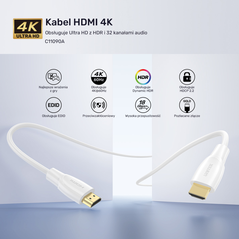 Unitek Kabel HDMI 2.0 4K biały 1m | PartsPC.pl
