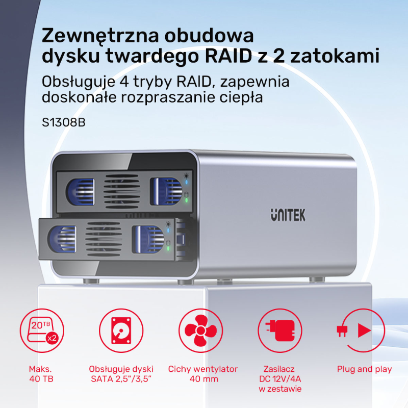 Unitek Obudowa RAID do dysku SATA 2.5''/3.5'' – 4 tryby... | PartsPC.pl