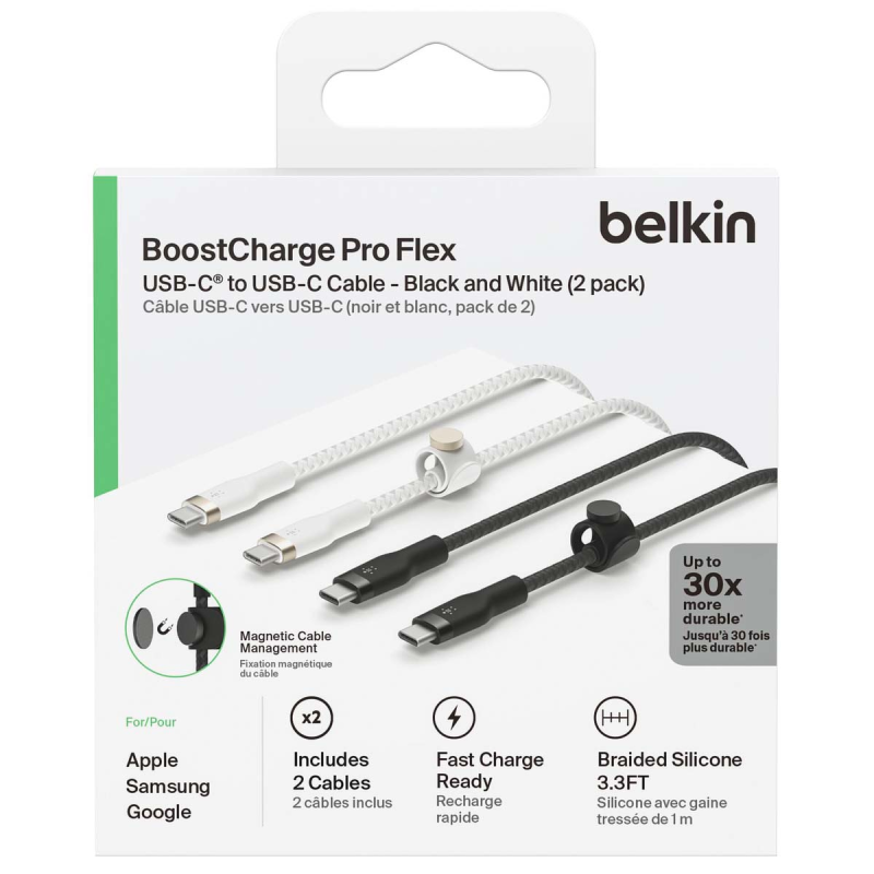 Belkin 2 Kable w oplocie USB-C na USB-C 60W, 1 m, biały... | PartsPC.pl