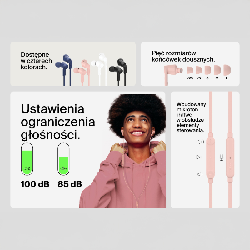 Belkin Przewodowe słuchawki douszne USB-C, różowe | PartsPC.pl