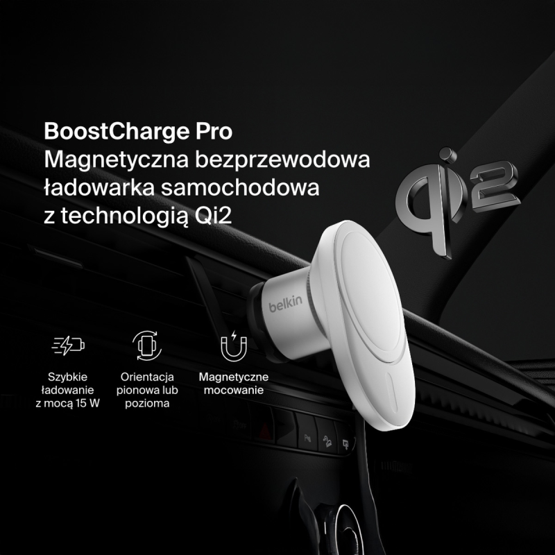 Belkin Ładowarka samochodowa, magnetyczna, Qi2.0, 15W... | PartsPC.pl