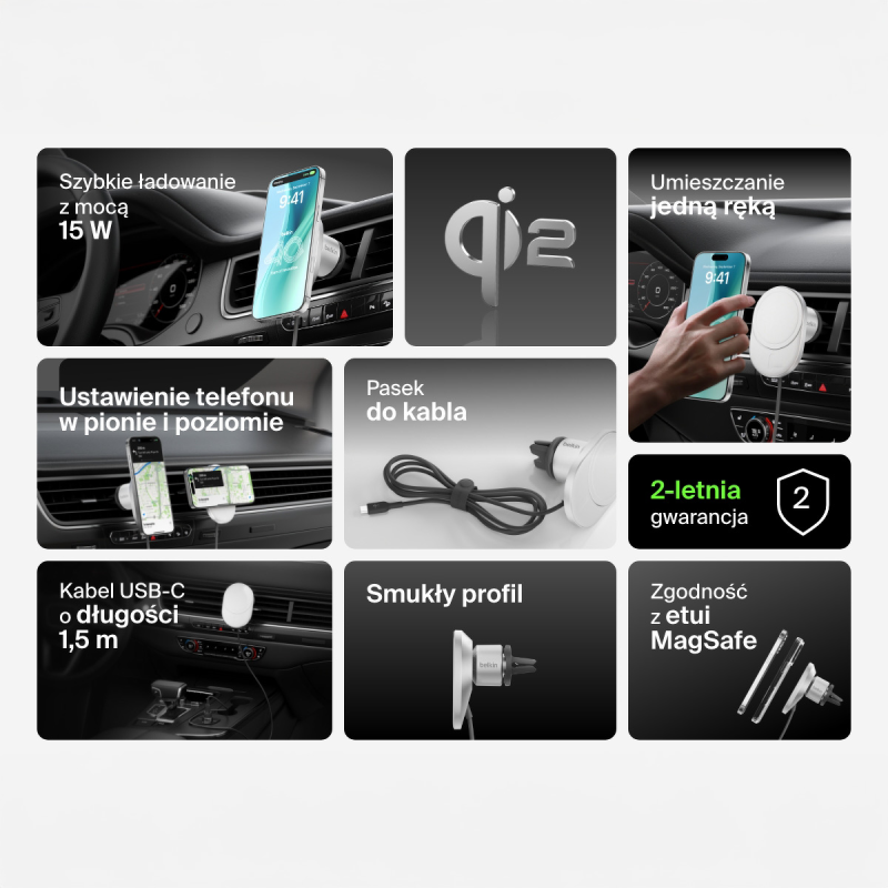 Belkin Ładowarka samochodowa, magnetyczna, Qi2.0, 15W... | PartsPC.pl
