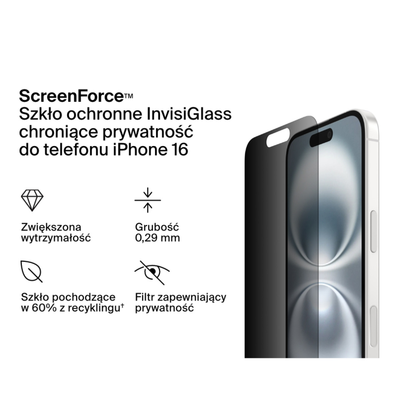 Belkin Szkło prywatyzujące na iPhone 16 / 15 / 14 Pro... | PartsPC.pl