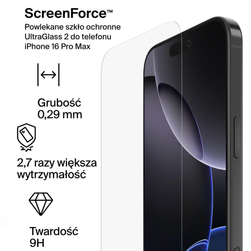 Belkin Szkło na iPhone 16 Pro Max, UltraGlass 2, z... | PartsPC.pl