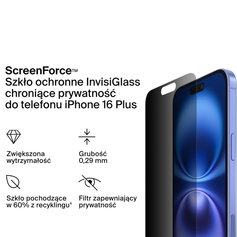 Belkin Szkło prywatyzujące na iPhone 16 Plus / 15 Plus /... | PartsPC.pl