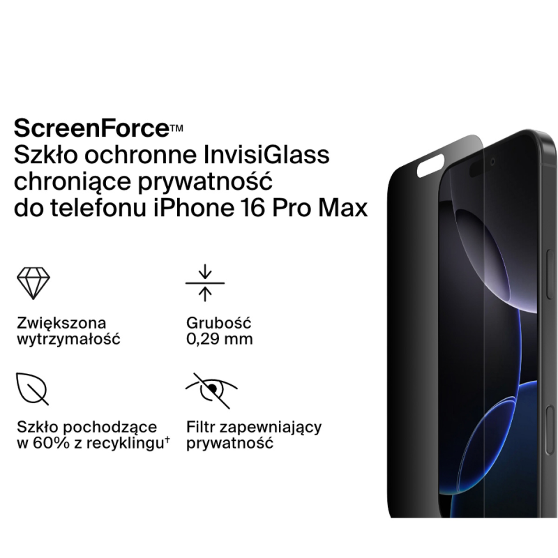 Belkin Szkło prywatyzujące na iPhone 16 Pro Max... | PartsPC.pl